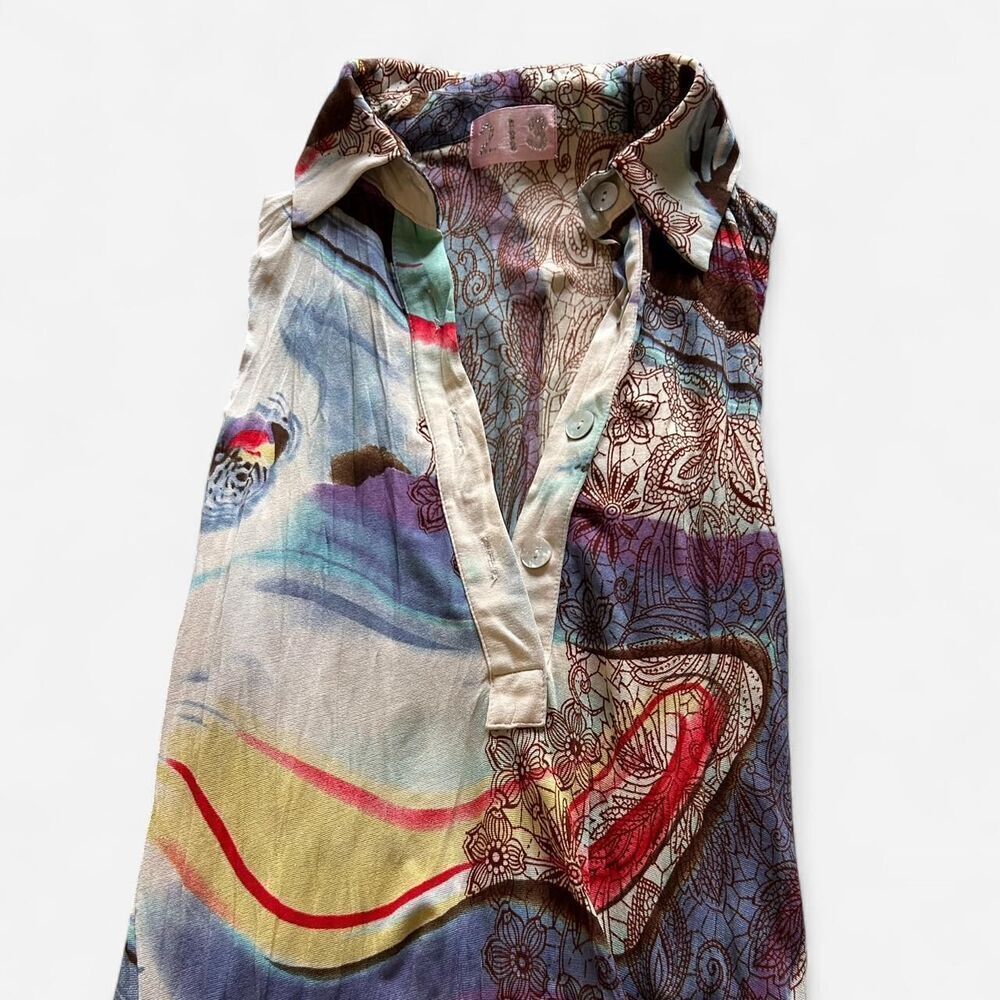 Vintage 2000s unique Sheer Boho Print Dress – Funky Retro Swirl Graphics M - Picture 5 of 9